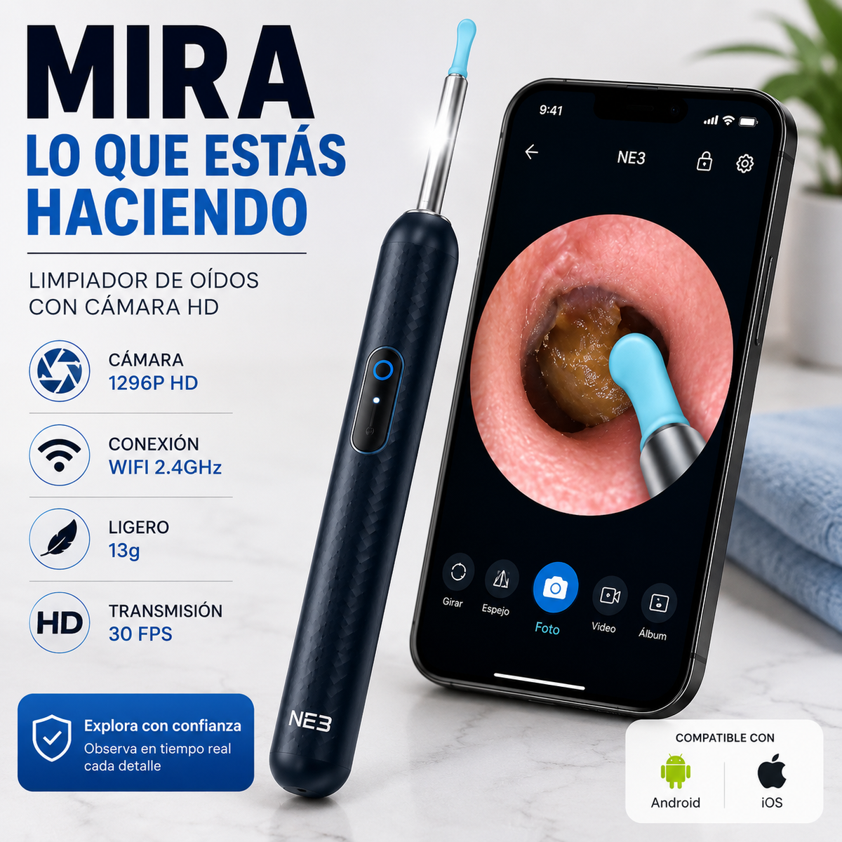 OtoVista - Limpiador de Oídos con Cámara HD WiFi