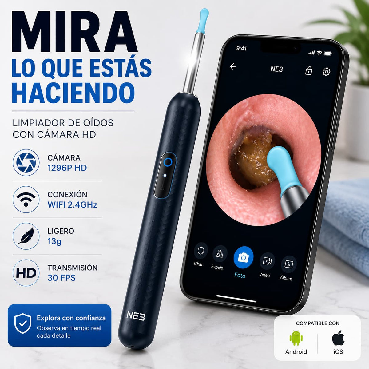 OtoVista - Limpiador de Oídos con Cámara HD WiFi