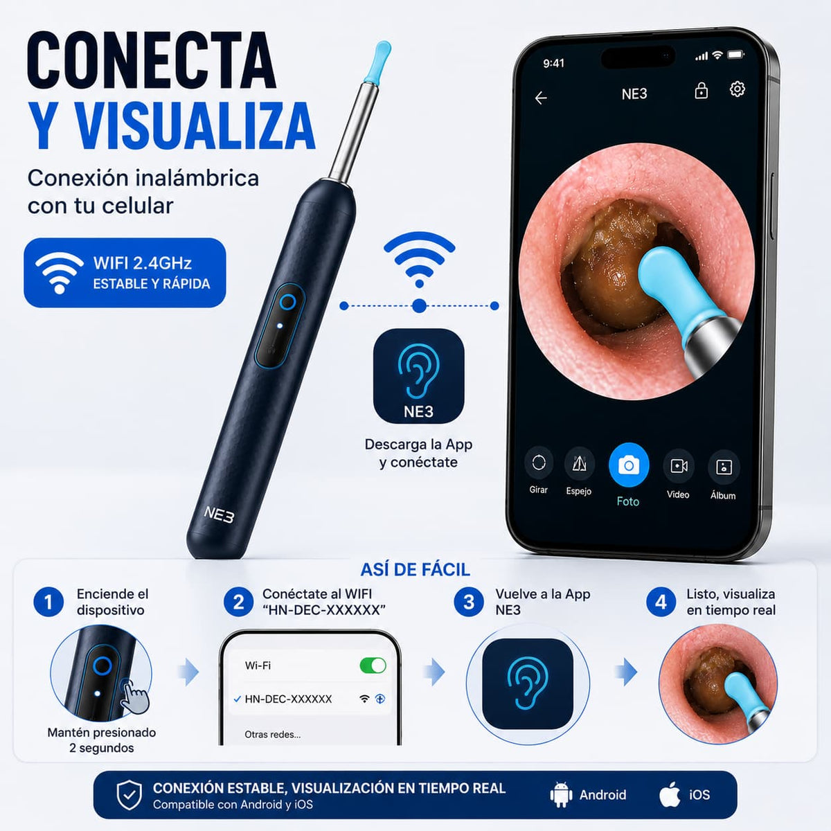 OtoVista - Limpiador de Oídos con Cámara HD WiFi